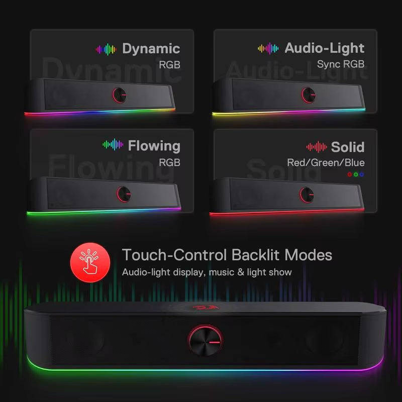 GS560 Adiemus RGB USB Desktop Soundbar, 2.0 Channel Computer Speaker with Dynamic Lighting Bar Audio-Light Sync/Display