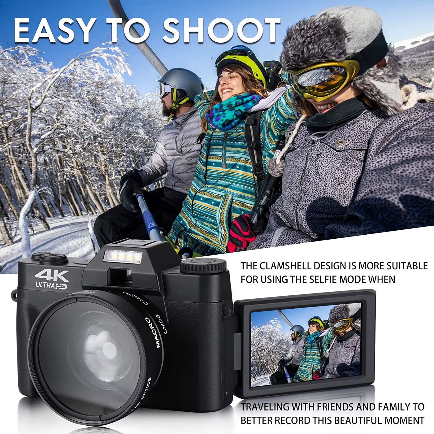 4K Digital Camera Video Camcorder 48MP Cameras for Photography,Vlogging Camera Compact Camera with Flip Screen Autofocus