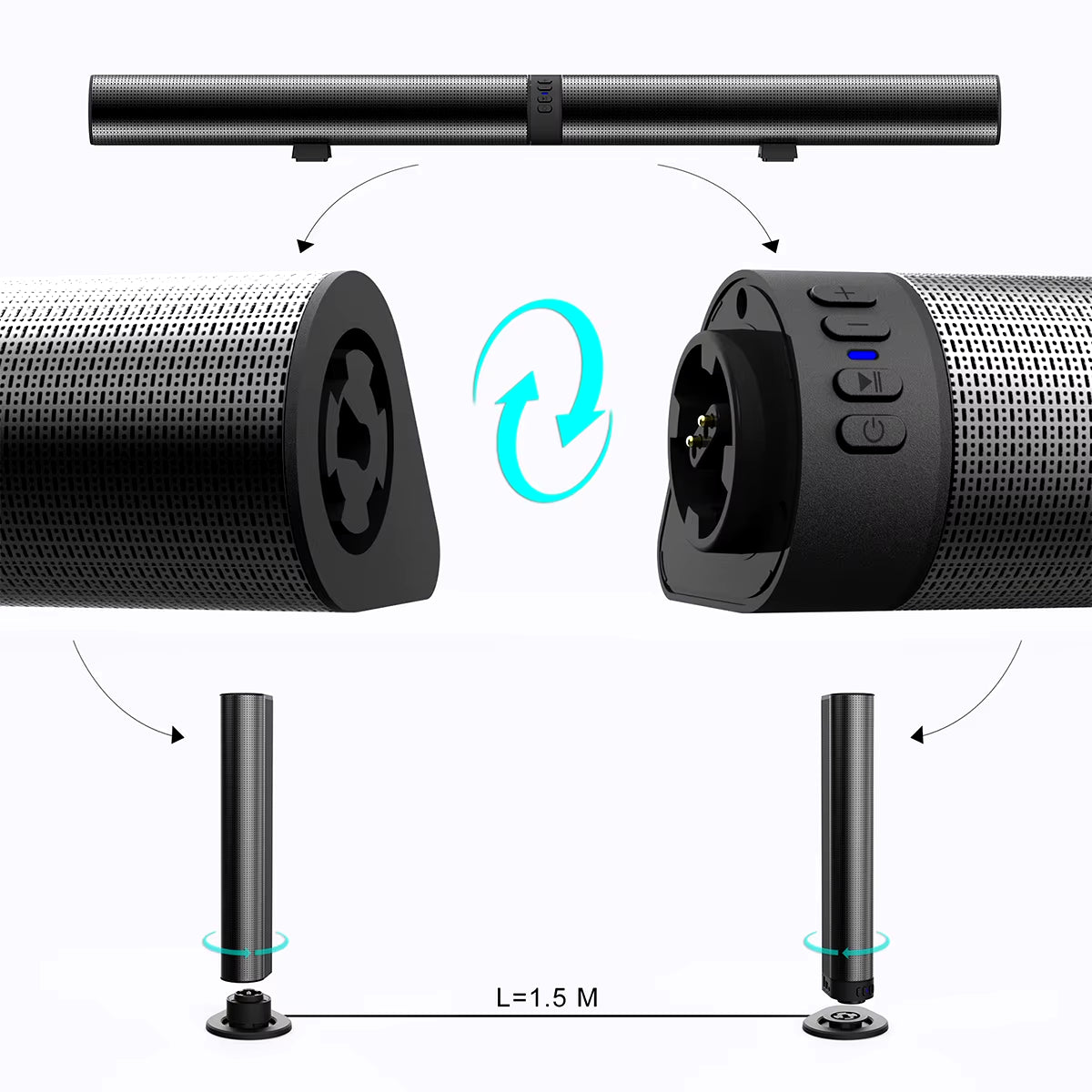 2 in 1 Detachable Wirelesssoundbar Home Theater Stereo Surround Wireless Speaker TV Soundbar Supports Wireless/Aux/Opt/Tf/Usb/Fm