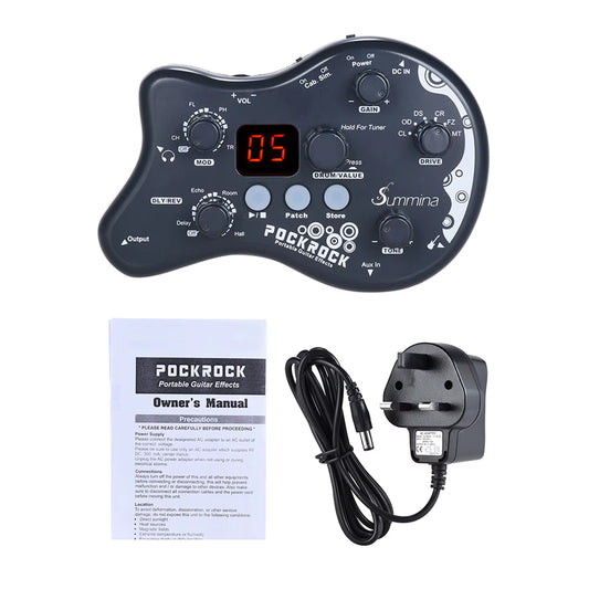 Summina Pockrock Portable Guitar Multi-Effects Processor Effect Pedal 15 Effect Types 40 Drum Rhythms Tuning Function with Power