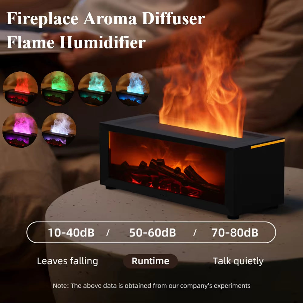 Colorful Flame Fireplace Aroma Diffuser Creative Fireplace Air Humidifier Waterless Auto-Off Mute Aroma Essential Oil Diffuser