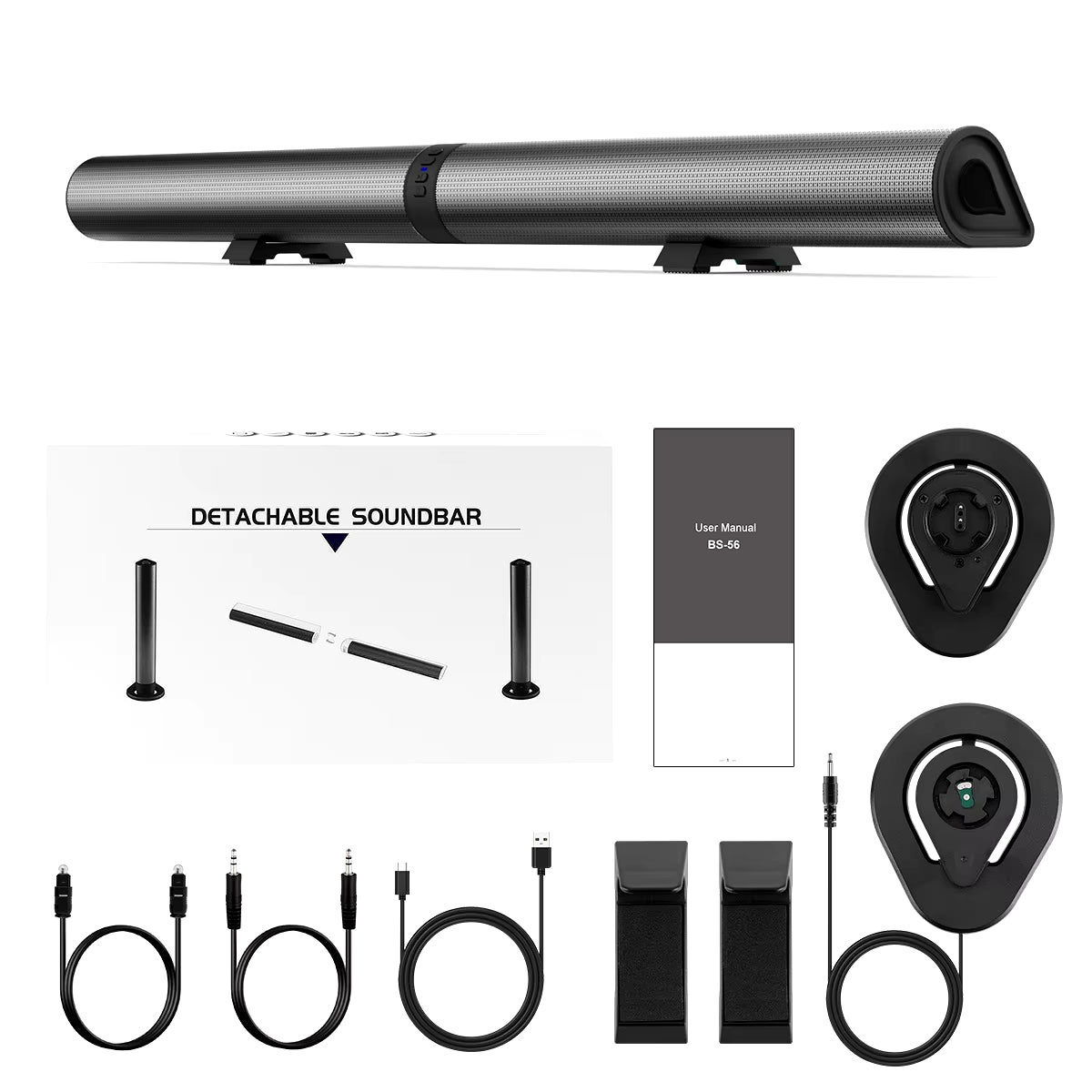 2 in 1 Detachable Wirelesssoundbar Home Theater Stereo Surround Wireless Speaker TV Soundbar Supports Wireless/Aux/Opt/Tf/Usb/Fm