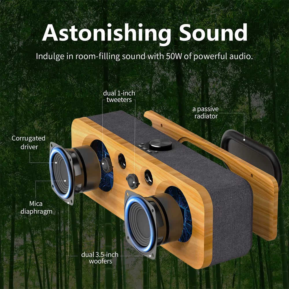 Home Bluetooth Speaker Powerful 50W Stereo Bass Subwoofer Sound 35H Playtime Wireless Speaker for Record Player Computer TV