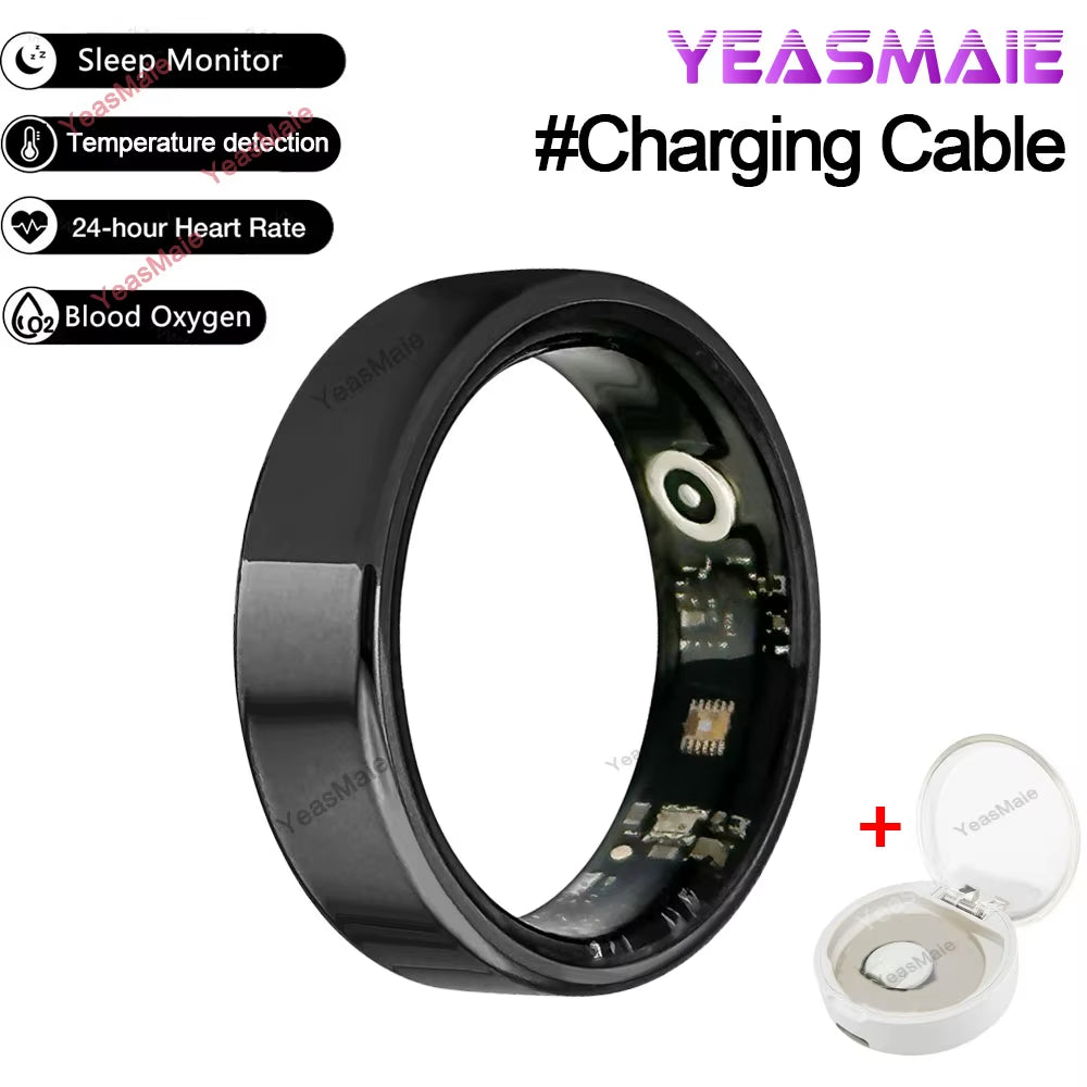 For Xiaomi Stainless Steel Smart Ring Fitness Tracker Charging Box Heart Rate Blood Oxygen Monitor Lightweight Smart Finger Ring