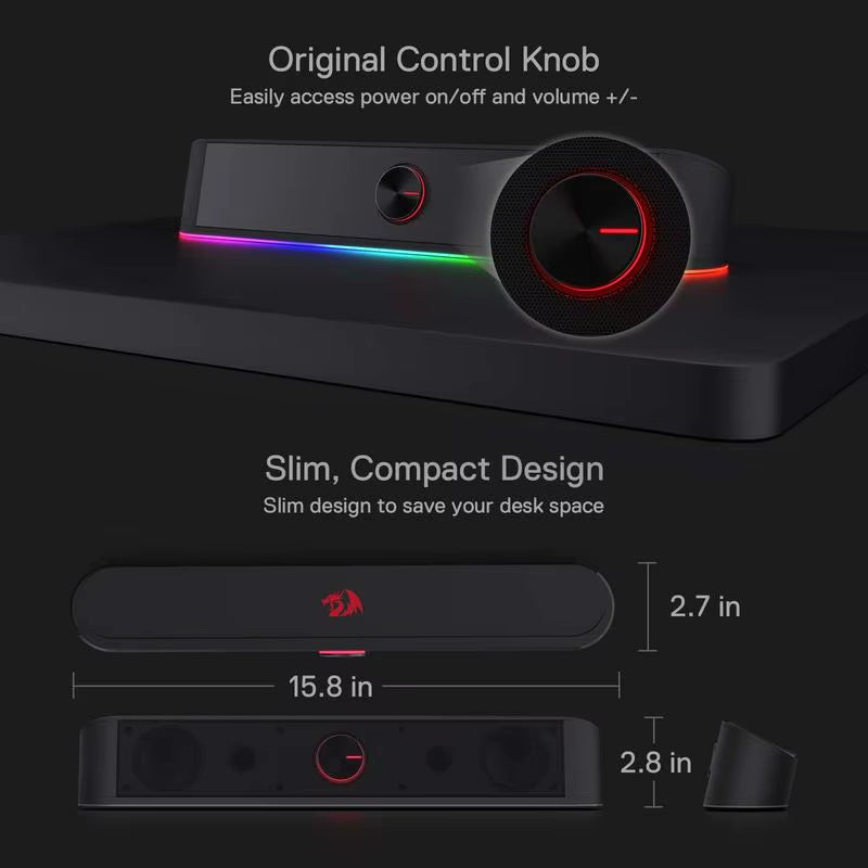 GS560 Adiemus RGB USB Desktop Soundbar, 2.0 Channel Computer Speaker with Dynamic Lighting Bar Audio-Light Sync/Display