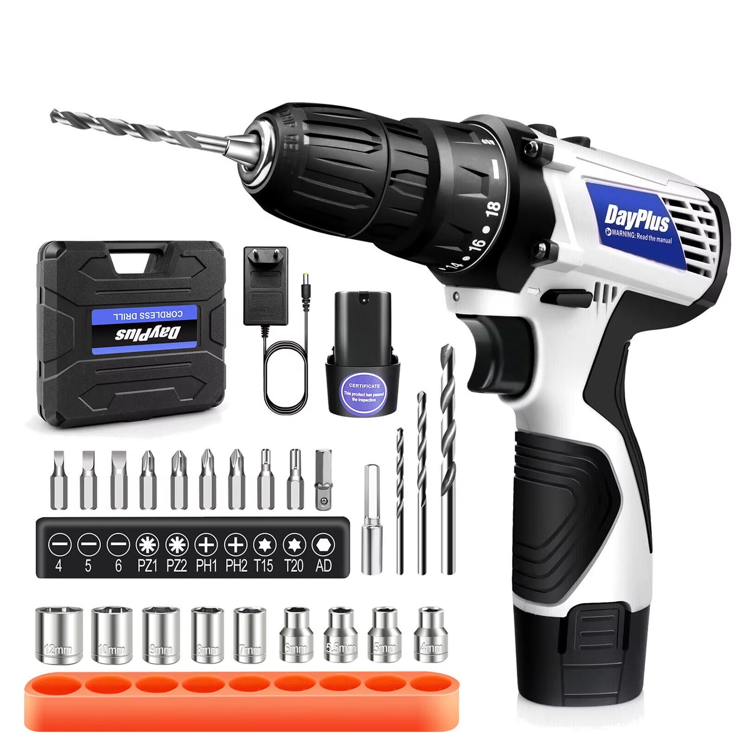 Cordless Drill Screwdriver with Battery, 45Nm Electric Screwdriver, Impact Driver Drill, 2 Speed, Forward & Reverse Setting