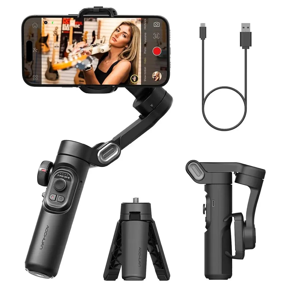 AOCHUAN 3-Axis Handheld Gimbal Stabilizer Smartxe for Smartphone for Iphone Android AI Face Tracking Tiktok Vlog